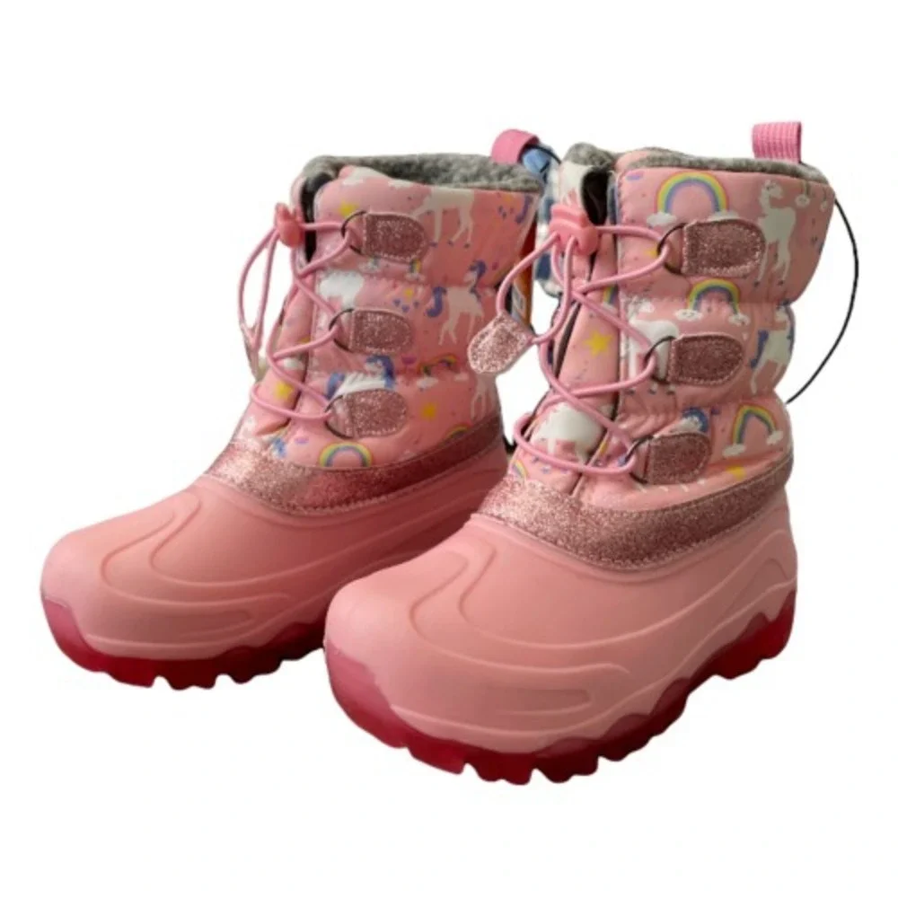 NWT Girls MEMBERS MARK Pink‎ Unicorn Snow Boots Size 7/8